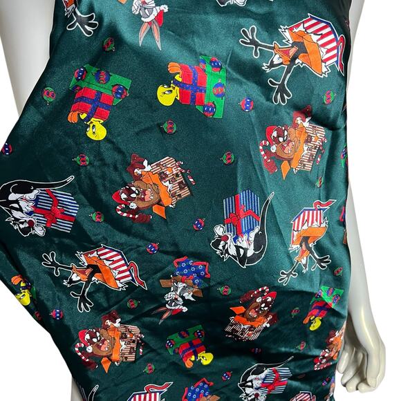 Looney Tunes Green Satin Slip Dress, Vintage 1997, Polyester, L - Picture 9 of 14